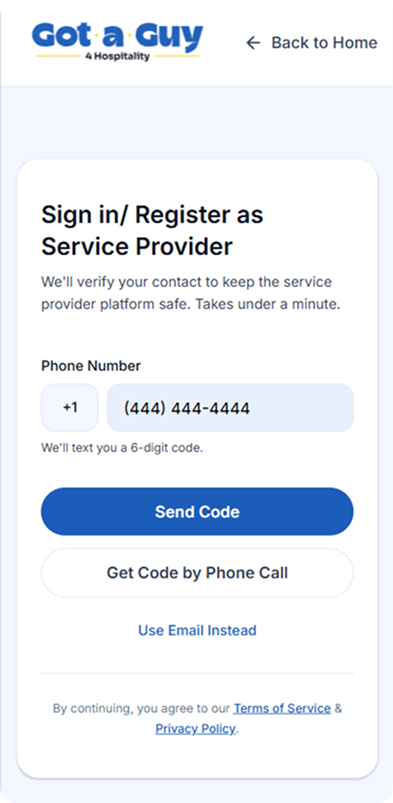 Mobile app interface showing service provider profile setup - Step 2